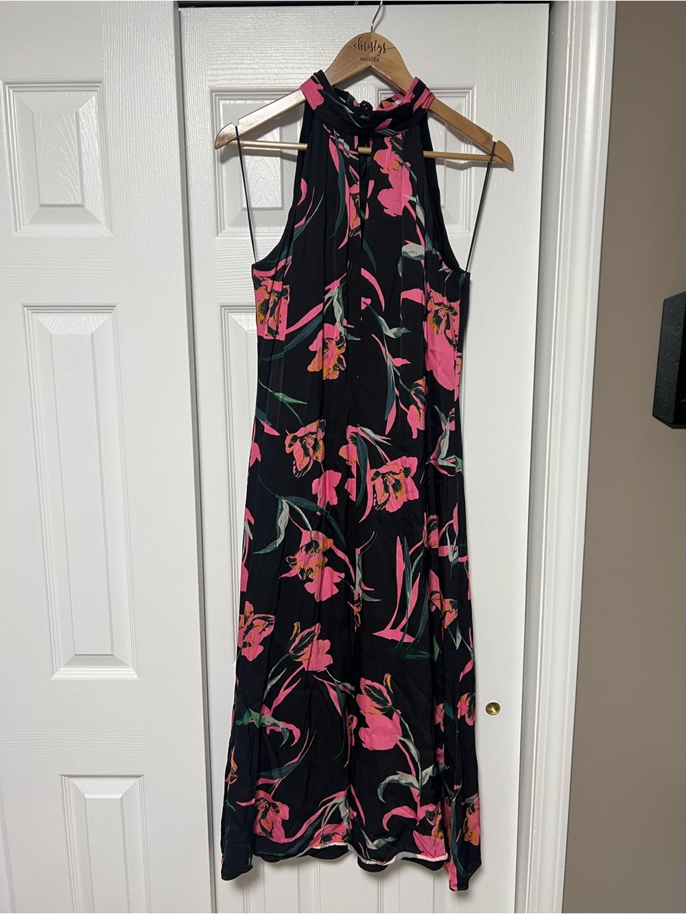 Milly Adrian Floating Botanica Floral Halter Midi Dress Black Pink Size 8 - Picture 2 of 9